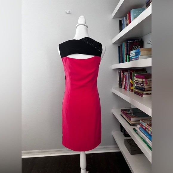 Sachin + Babi NWT Vegas Silk pink and black Cocktail Dress Sequin Shoulder 4 - Picture 8 of 13